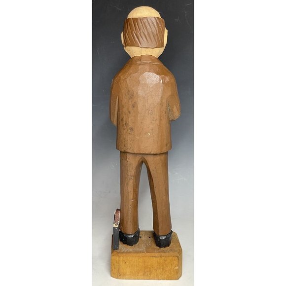 12" Vintage Hand Carved Wooden Statue 'CPA' Businessman Wood Carving Art - Picture 10 of 12